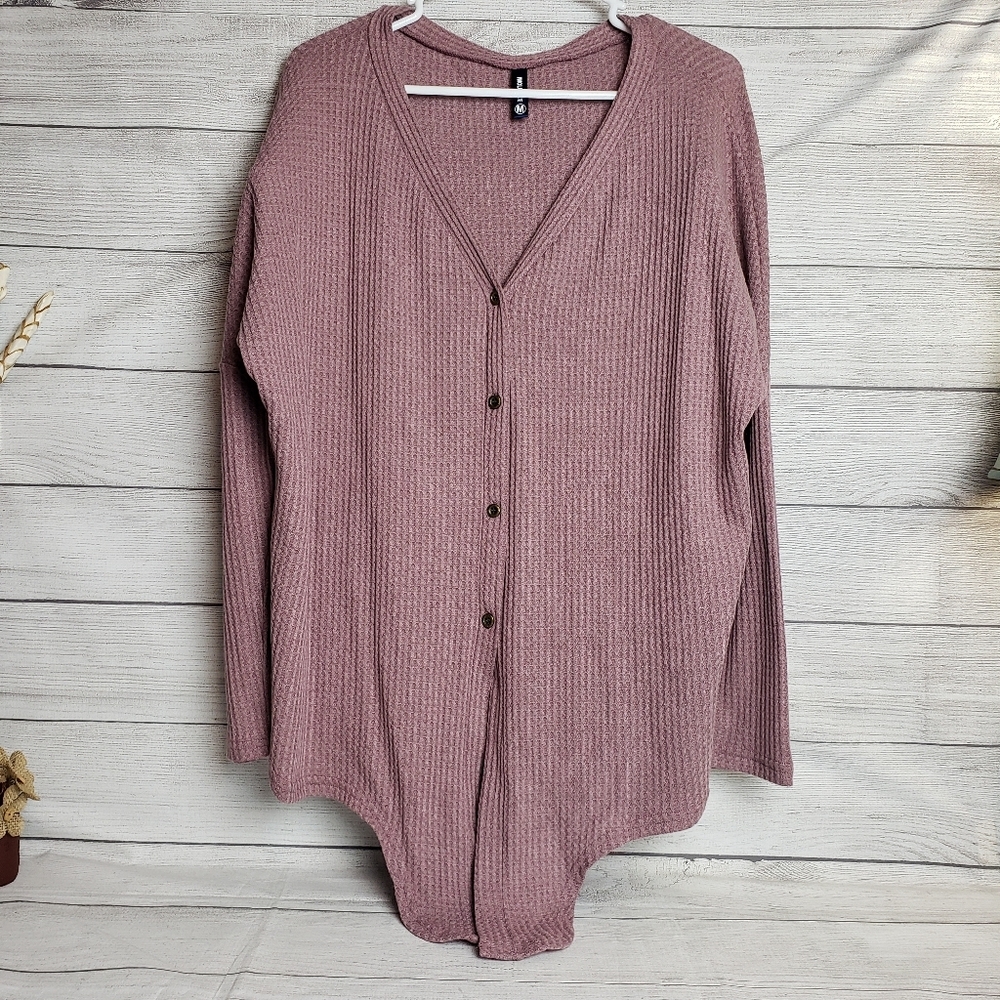 Iwollence Waffle‎ Knit Tie Front Top Womens Medium
